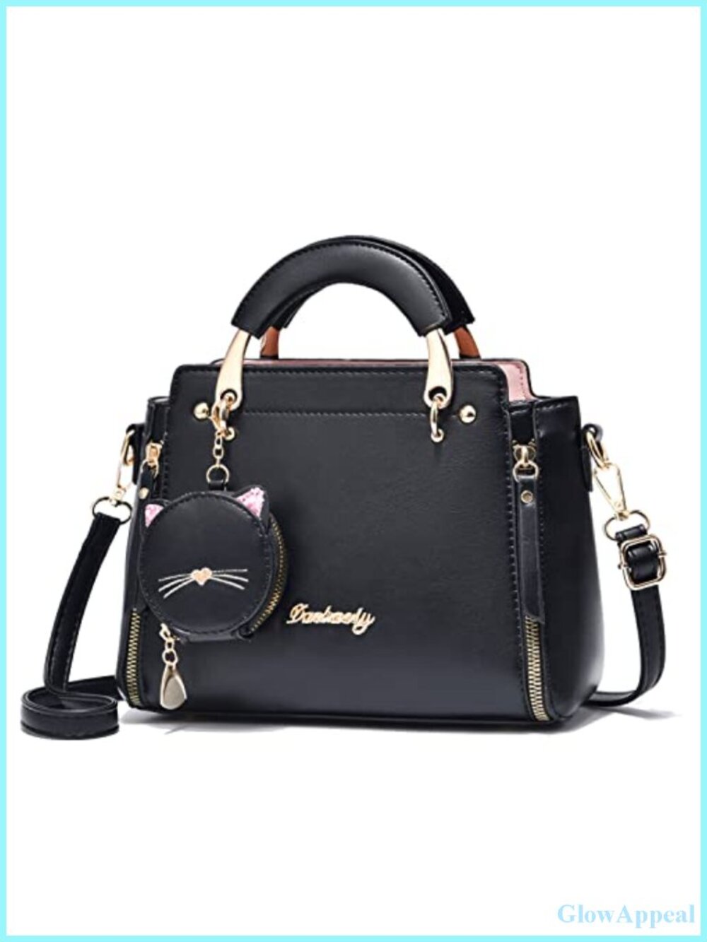 PU Leather Satchel Crossbody Bag with Kitten Pendant Small Tote